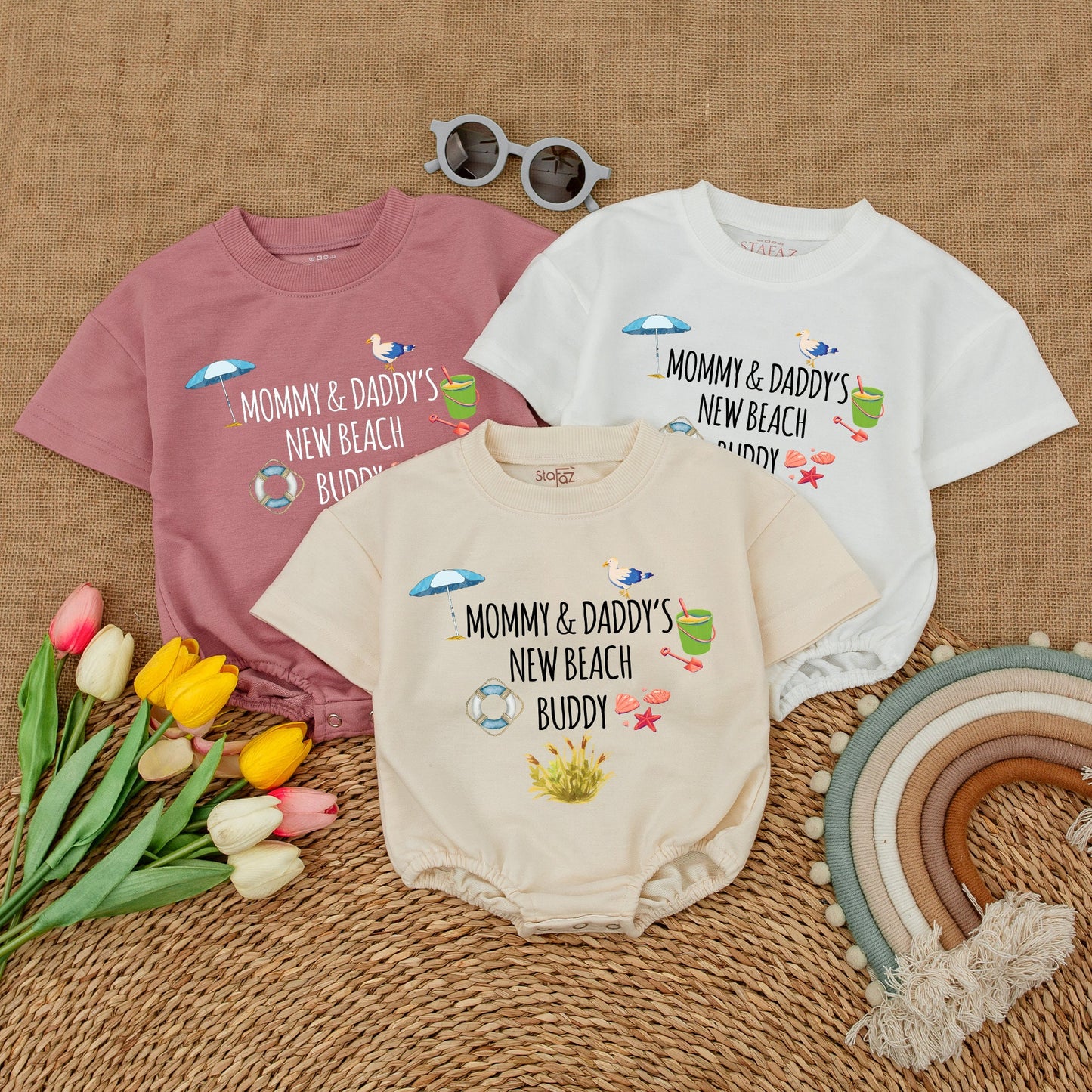 Mommy & Daddy's New Beach Buddy Bodysuit Summer Beach Baby Romper Nautical Beach Baby Shower Fun Outfit