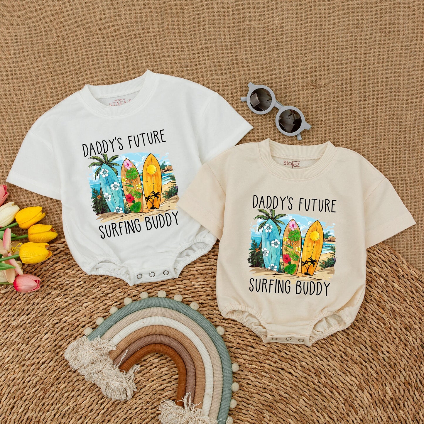 Daddy's Future Surfing Buddy Baby Bodysuit, Beach Trip Summer Romper Gift, Newborn Outfit Boy, Hawaii Surfboard Design, Baby Shower, Bubble Romper, Casual