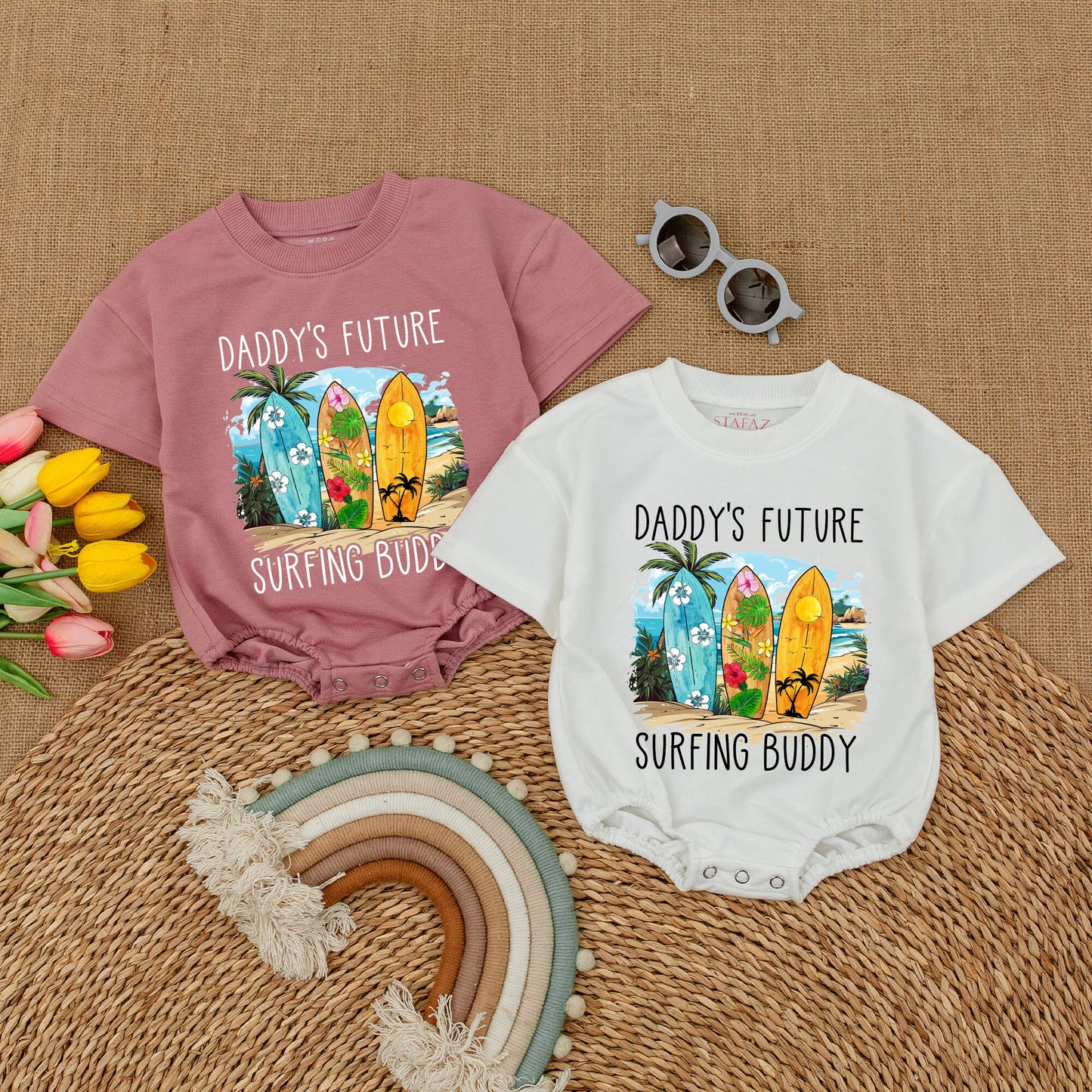 Daddy's Future Surfing Buddy Baby Bodysuit, Beach Trip Summer Romper Gift, Newborn Outfit Boy, Hawaii Surfboard Design, Baby Shower, Bubble Romper, Casual