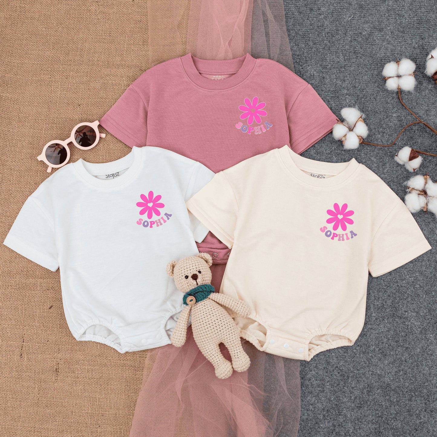 Custom Daddy's Little Lady Short Sleeve Romper Playful Retro Pink Purple Starburst Font Infant Father Daughter Fathers Day Outfit