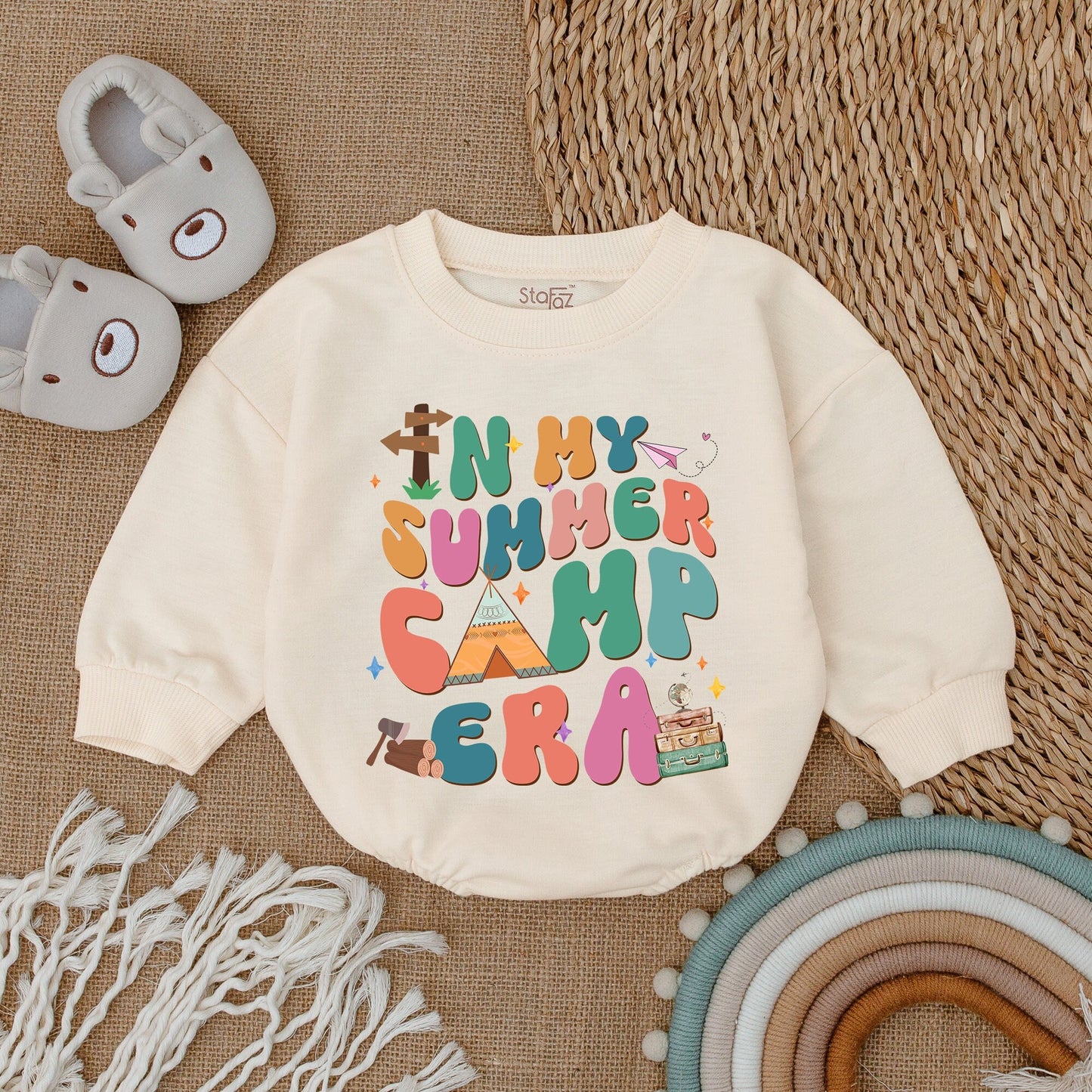 In My Camping Era Bubble Baby Romper Summer Vacation Outfit Newborn Infant Bodysuit Cute Retro Boho Camping Trip Clothes Gift