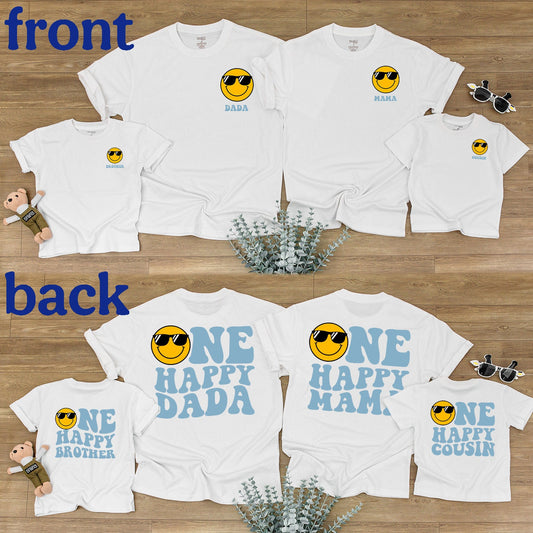 Custom One Happy Dude 1st Birthday Bodysuit Smiley Face Outfit Groovy Yellow Sunglasses Design Baby Infant Party Gift Soft Cotton Apparel