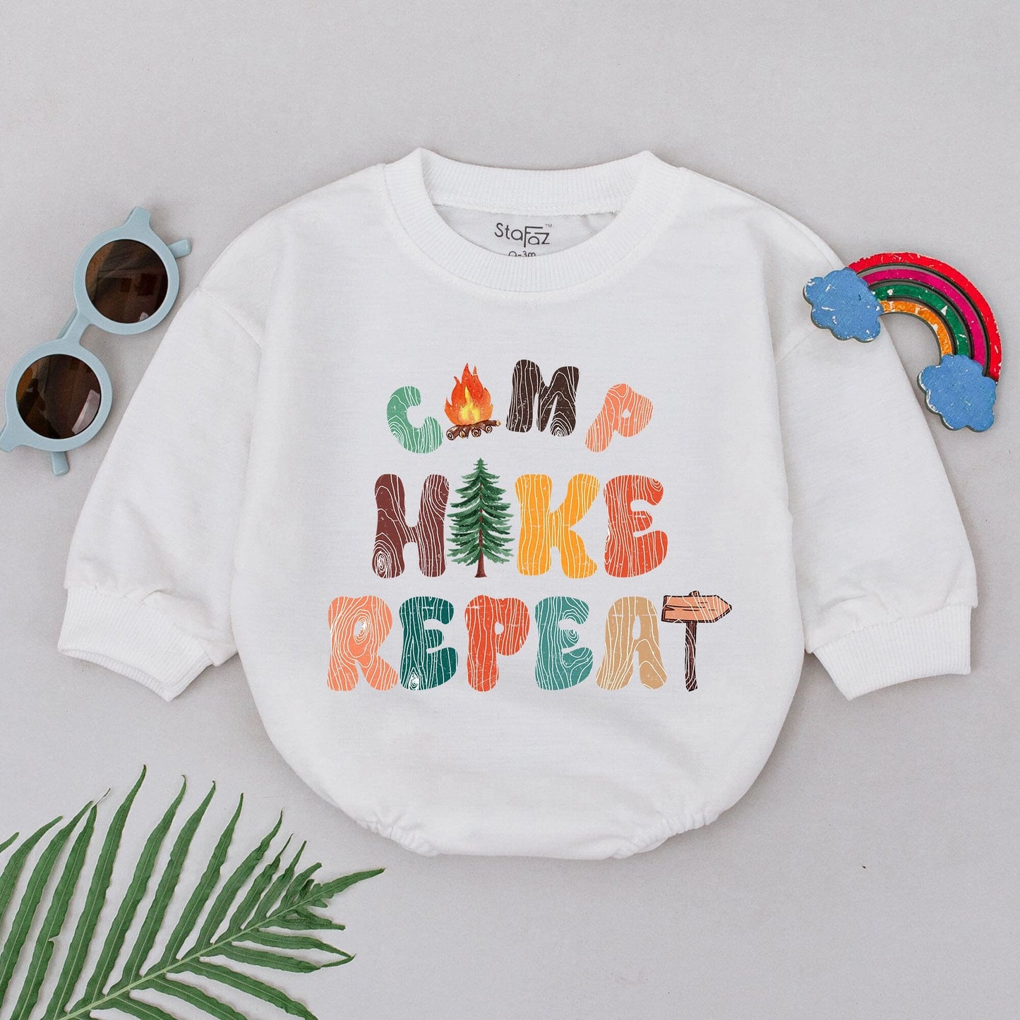 Retro Camp Hike Repeat Baby Romper Vintage Woodgrain Adventure Bodysuit Outdoor Lover Tiny Adventurer Outfit