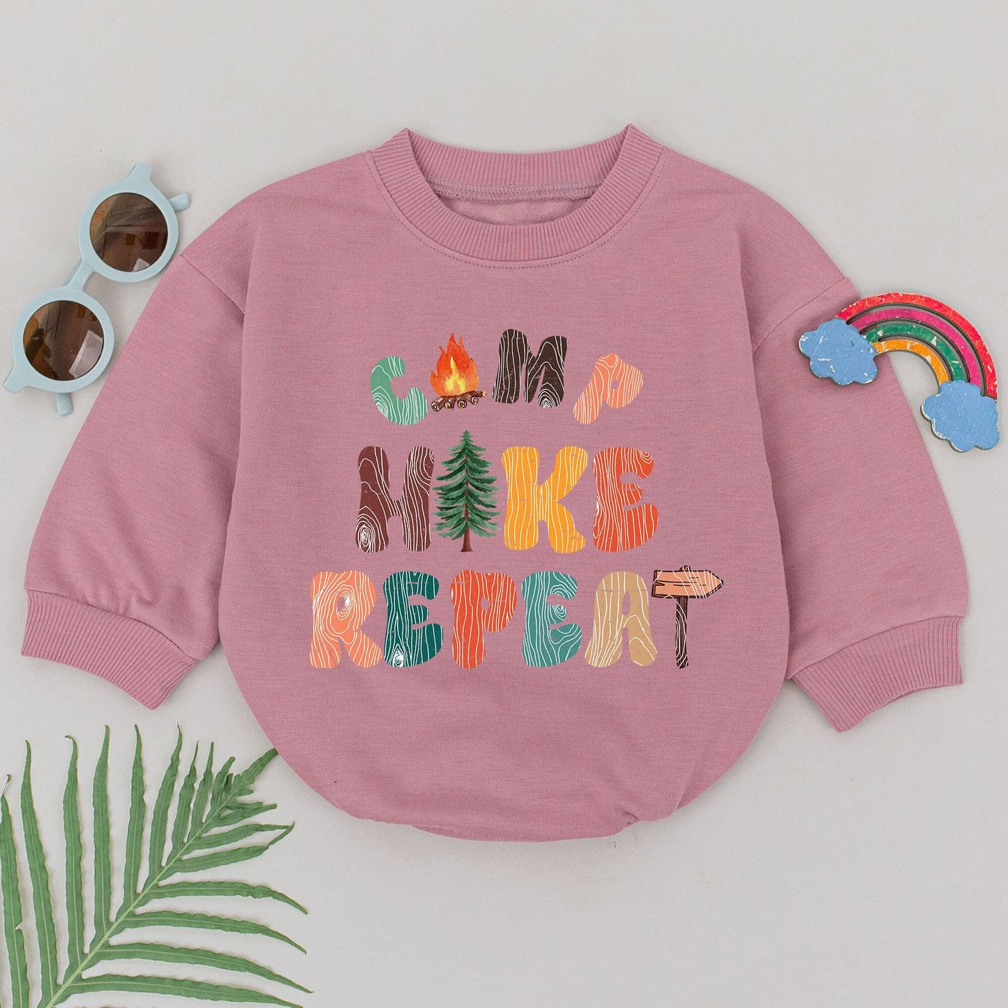 Retro Camp Hike Repeat Baby Romper Vintage Woodgrain Adventure Bodysuit Outdoor Lover Tiny Adventurer Outfit