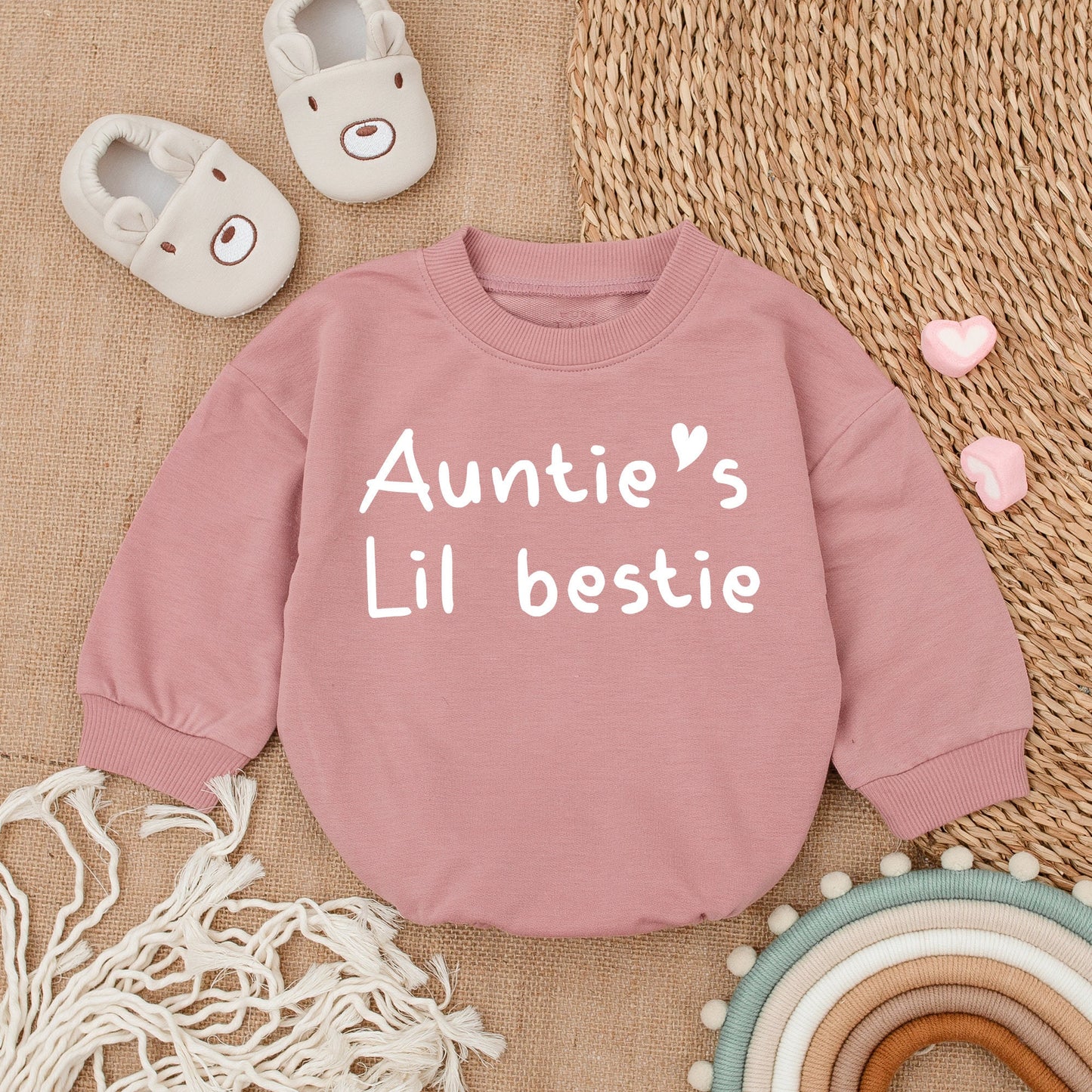 Auntie's Bestie Romper Cute Handwriting Font Baby Girl Boy Newborn Outfit Gift from Auntie Shower Present