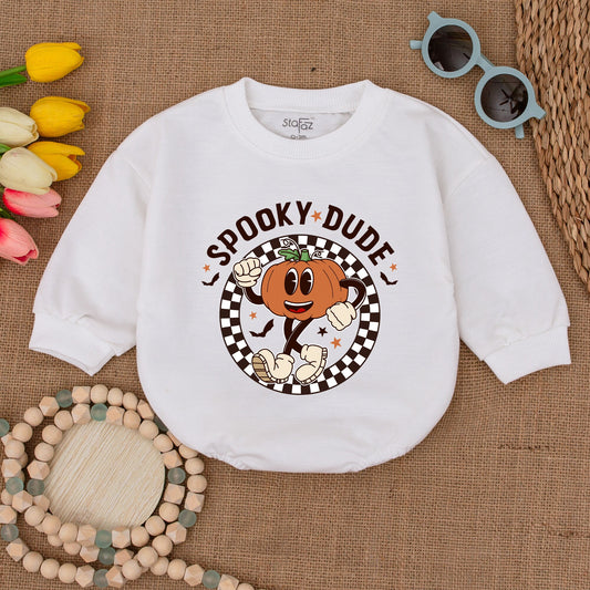 Spooky Dude Baby Romper Halloween Outfit, Funny Pumpkin Bubble Romper, Fall Baby Shower Gift, Cute Ghost Bodysuit for Newborn, Vintage Style