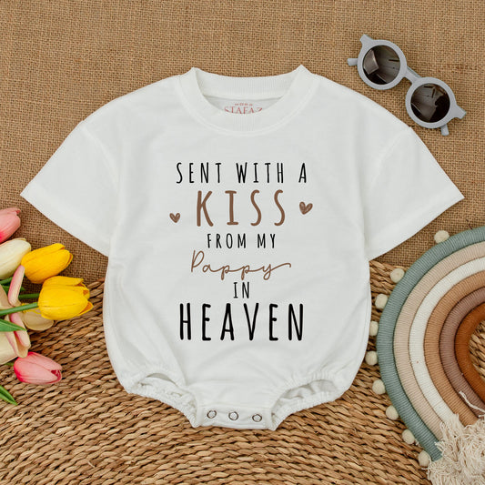 Sent With A Kiss Romper: Grandma's Love From Heaven Baby Bodysuit, Newborn Bubble Outfit, Sweet Memorial Gift, Baby Announcement Romper (134 chars)