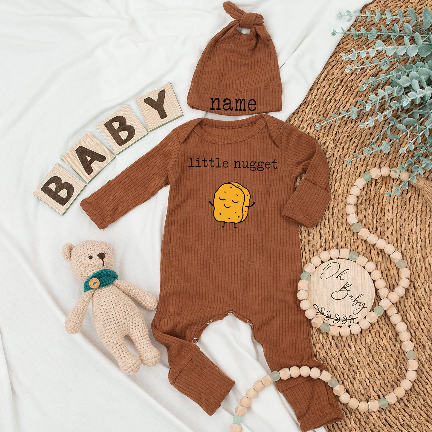 Little Nugget Chicken Baby Bodysuit and Hat Set Cute Outfit for Baby Announcements and Going Home Gifts