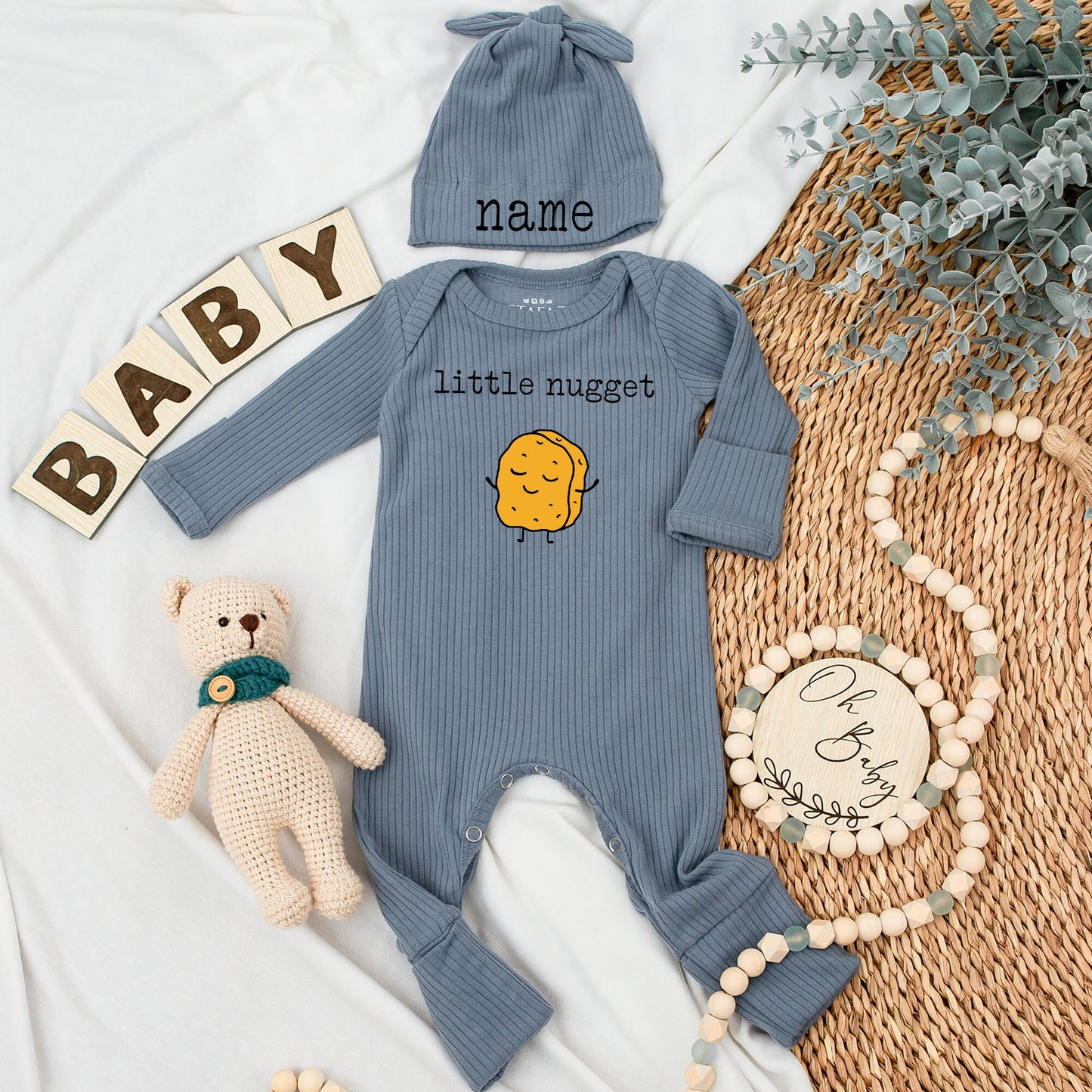 Little Nugget Chicken Baby Bodysuit and Hat Set Cute Outfit for Baby Announcements and Going Home Gifts
