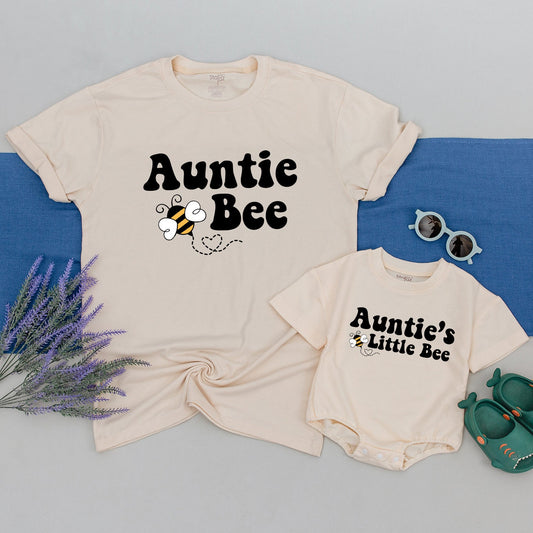 Auntie Bee & Auntie's Little Bee Shirts | Retro Aunt Gift, Baby Shower, Family Matching Outfits, Neutral Boho Style
