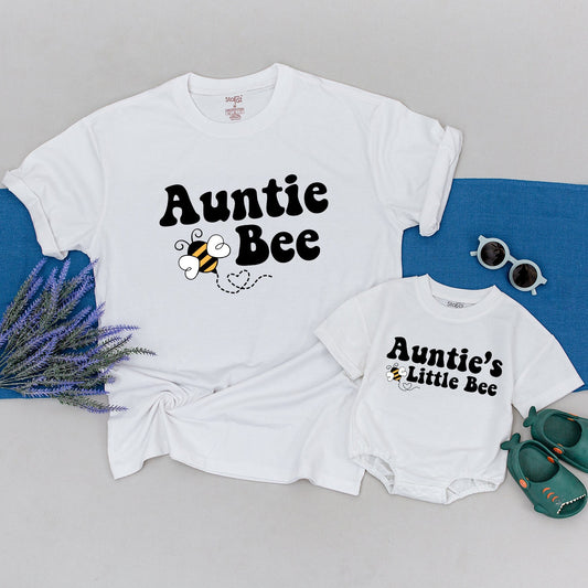 Auntie Bee & Auntie's Little Bee Shirts | Retro Aunt Gift, Baby Shower, Family Matching Outfits, Neutral Boho Style