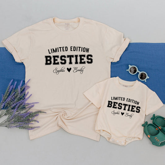 Personalized Limited Edition Auntie Bestie Shirt Custom Names Matching Baby and Auntie Tee for Friendship Day Gift Soft Comfortable