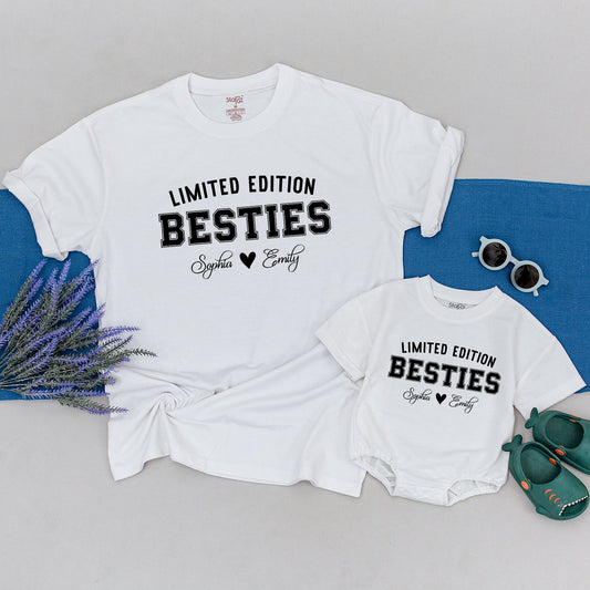 Personalized Limited Edition Auntie Bestie Shirt Custom Names Matching Baby and Auntie Tee for Friendship Day Gift Soft Comfortable