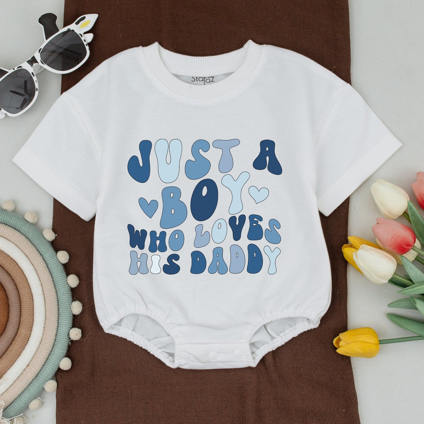 Daddy and Me Matching Outfit Just A Boy Who Loves His Dad Baby Romper First Fathers Day Gift for New Dad Son