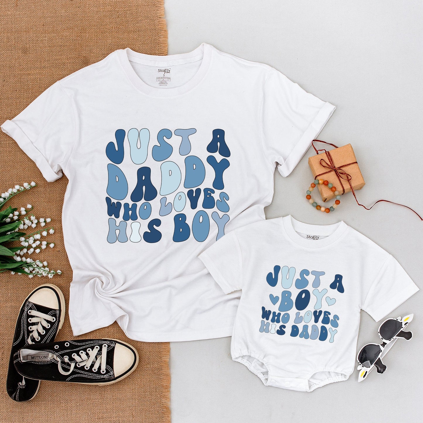 Daddy and Me Matching Outfit Just A Boy Who Loves His Dad Baby Romper First Fathers Day Gift for New Dad Son