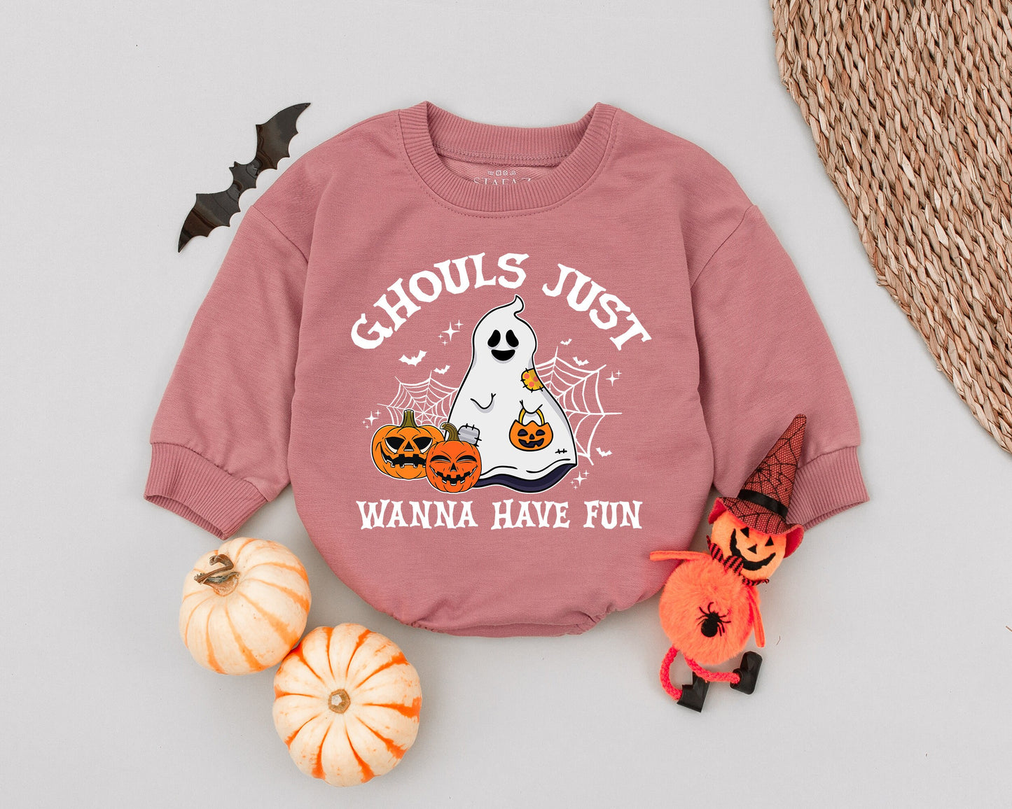 Ghouls Just Wanna Have Fun Baby Romper, Cute Halloween Ghost Outfit, Toddler First Halloween Babysuit, Spooky Black Crosses Design, Soft Cotton 138
