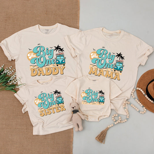The Big One 1st Birthday Boy Surf Family Matching Outfits Custom Mommy and Me Shirts Surfer Wave Ocean Beach Celebration Bodysuit
