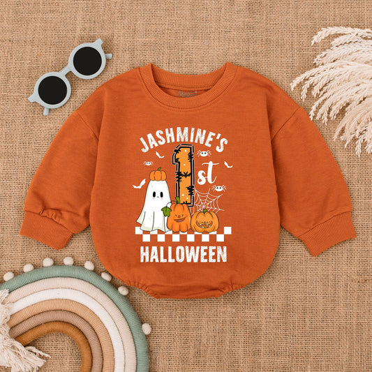 My 1st Halloween Bodysuit Fun Zigzag Pumpkin Ghost Spiderweb Baby Boy Girl Outfit Personalized Halloween Gift