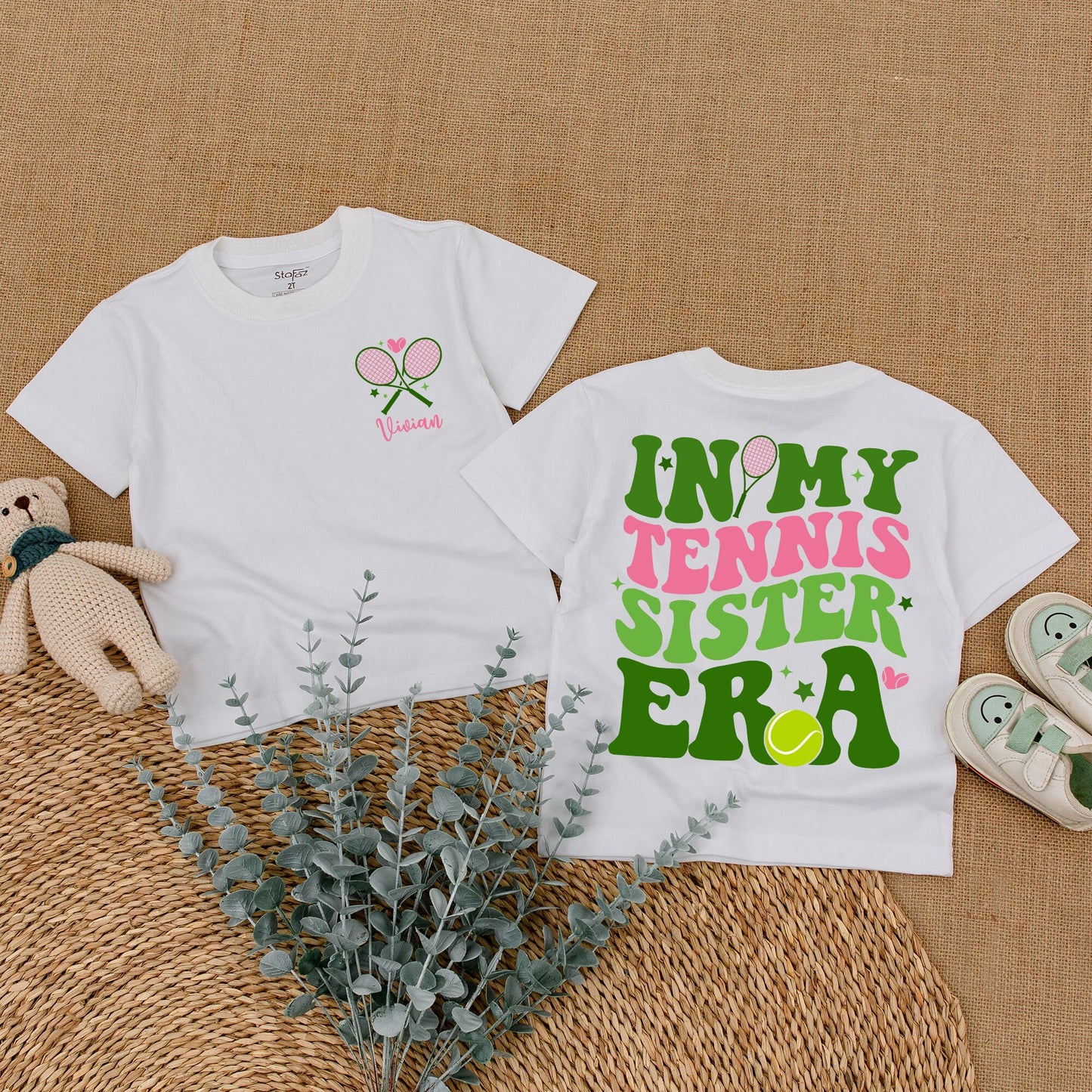 Custom Tennis Sister Romper Baby Girls Toddler T-Shirt Big Sister Era Bodysuit Toddler Girl Outfit Tennis Announcement