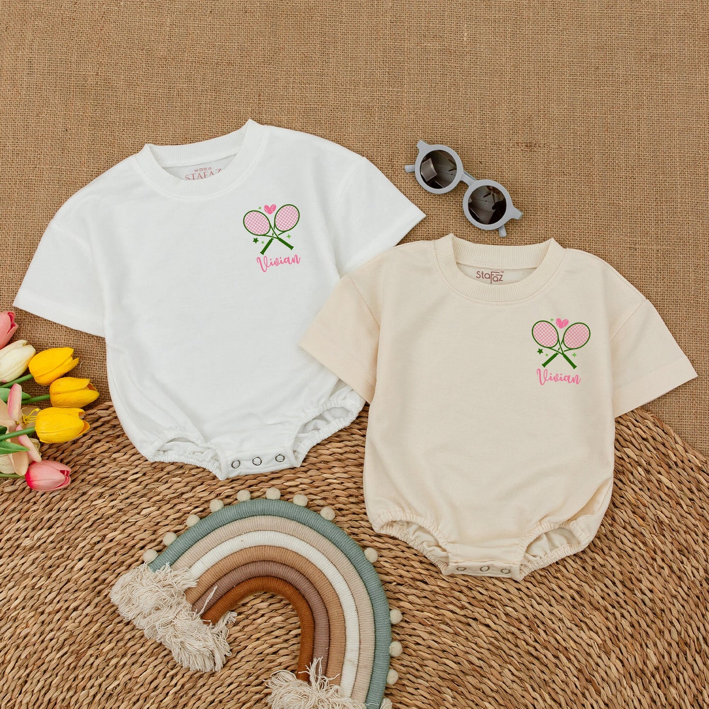 Custom Tennis Sister Romper Baby Girls Toddler T-Shirt Big Sister Era Bodysuit Toddler Girl Outfit Tennis Announcement
