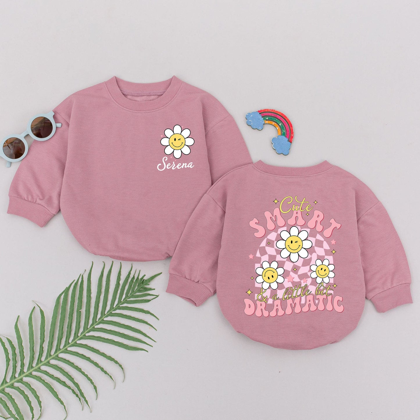 Cute Smart & Dramatic Baby Romper: Daisy Smiley Design for Girls, Father's Day Gift, Newborn Outfit, Baby Shower Gift
