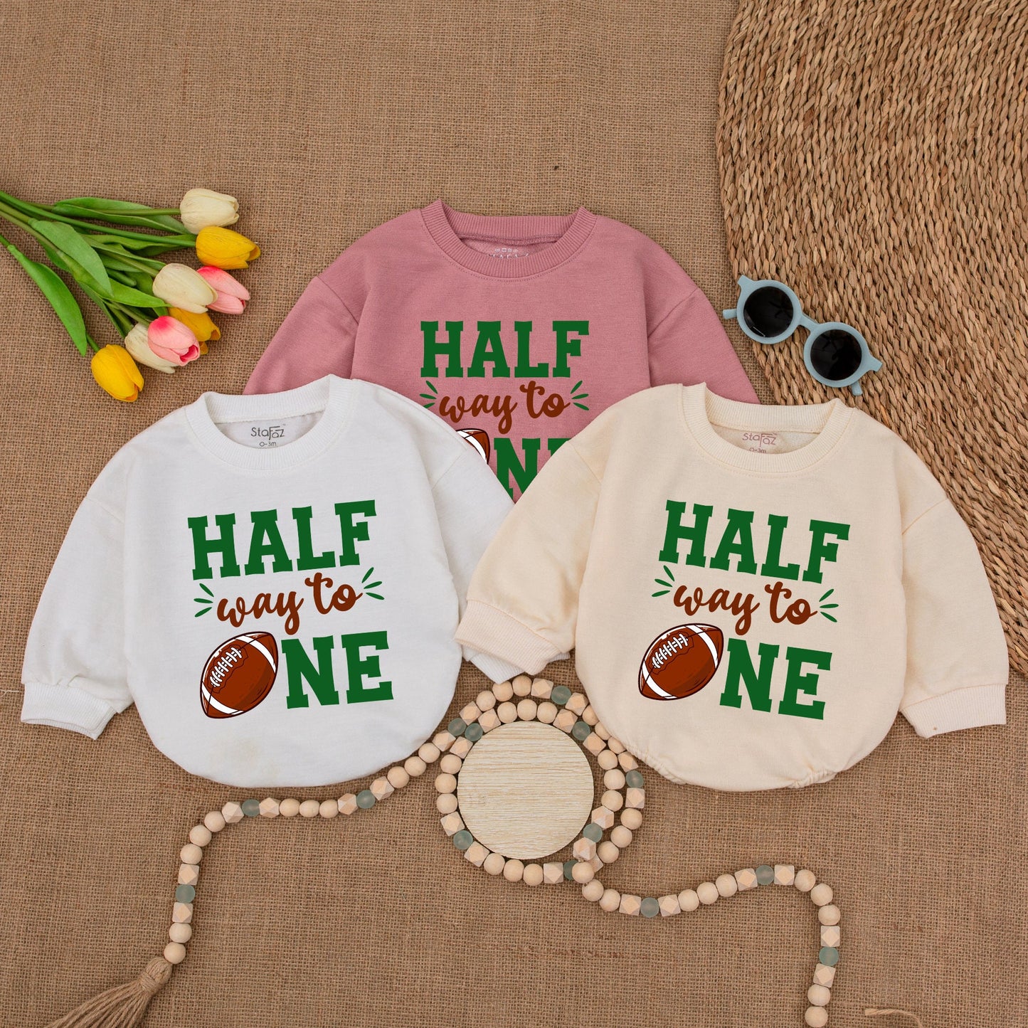 Half Way To One Football Romper, 6 Month Bodysuit, Game Day Birthday Outfit, Baby Boy Clothes, Future All Star Celebration, Soft Cotton (139 chars)