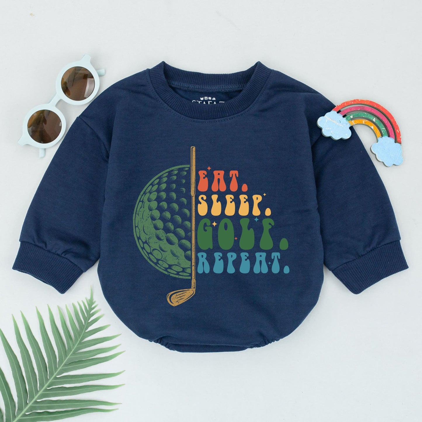 Eat Sleep Golf Repeat Baby Boy Romper Retro Future Golfer Bodysuit Newborn Outfit, Cute Baby Shower Gift & Father's Day Present