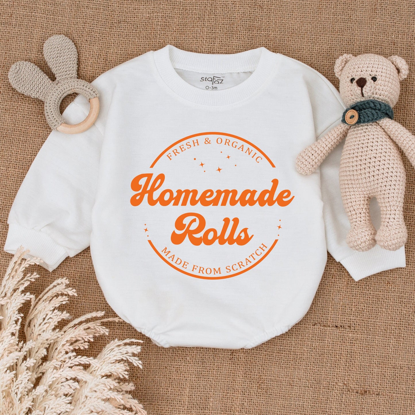 Retro Homemade Rolls Baby Romper Funny Thanksgiving Day Bodysuit Vintage Organic Fall Toddler Sweater Kids Clothes Baby Shower Gift