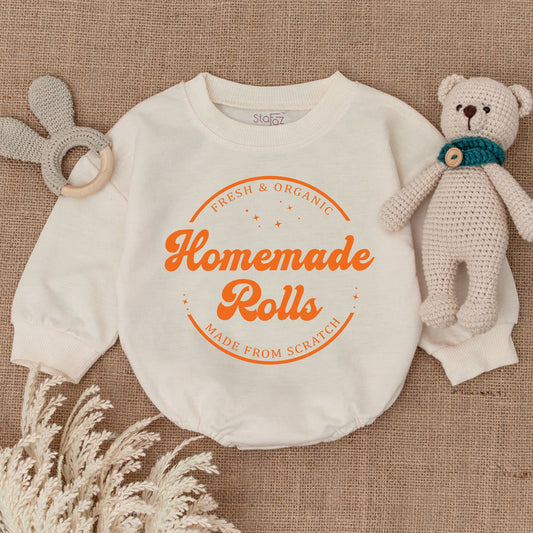 Retro Homemade Rolls Baby Romper Funny Thanksgiving Day Bodysuit Vintage Organic Fall Toddler Sweater Kids Clothes Baby Shower Gift