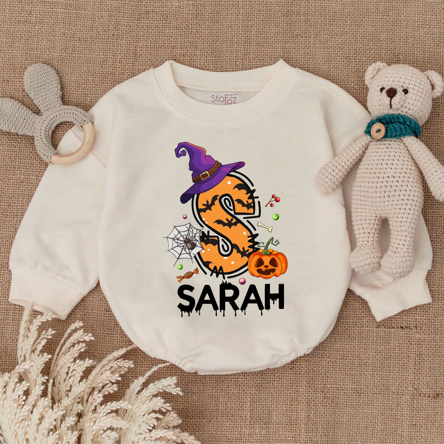 Personalized First Halloween Bodysuit, Baby Fall Pumpkin Romper