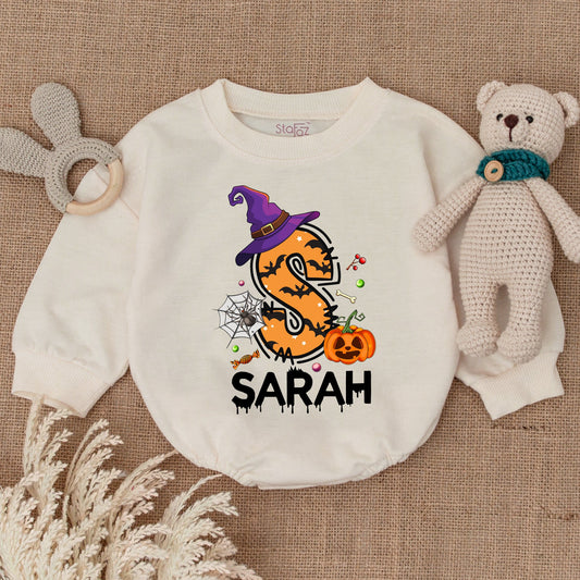 Personalized First Halloween Bodysuit, Baby Fall Pumpkin Romper