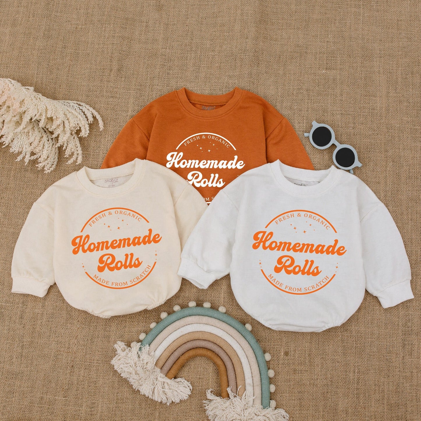 Retro Homemade Rolls Baby Romper Funny Thanksgiving Day Bodysuit Vintage Organic Fall Toddler Sweater Kids Clothes Baby Shower Gift