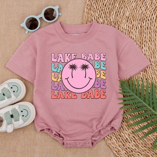 Lake Babe Baby Girl Romper Summer Outfit with Smiley Face Rainbow Pastel Design Baby Shower Gift New Baby Clothes