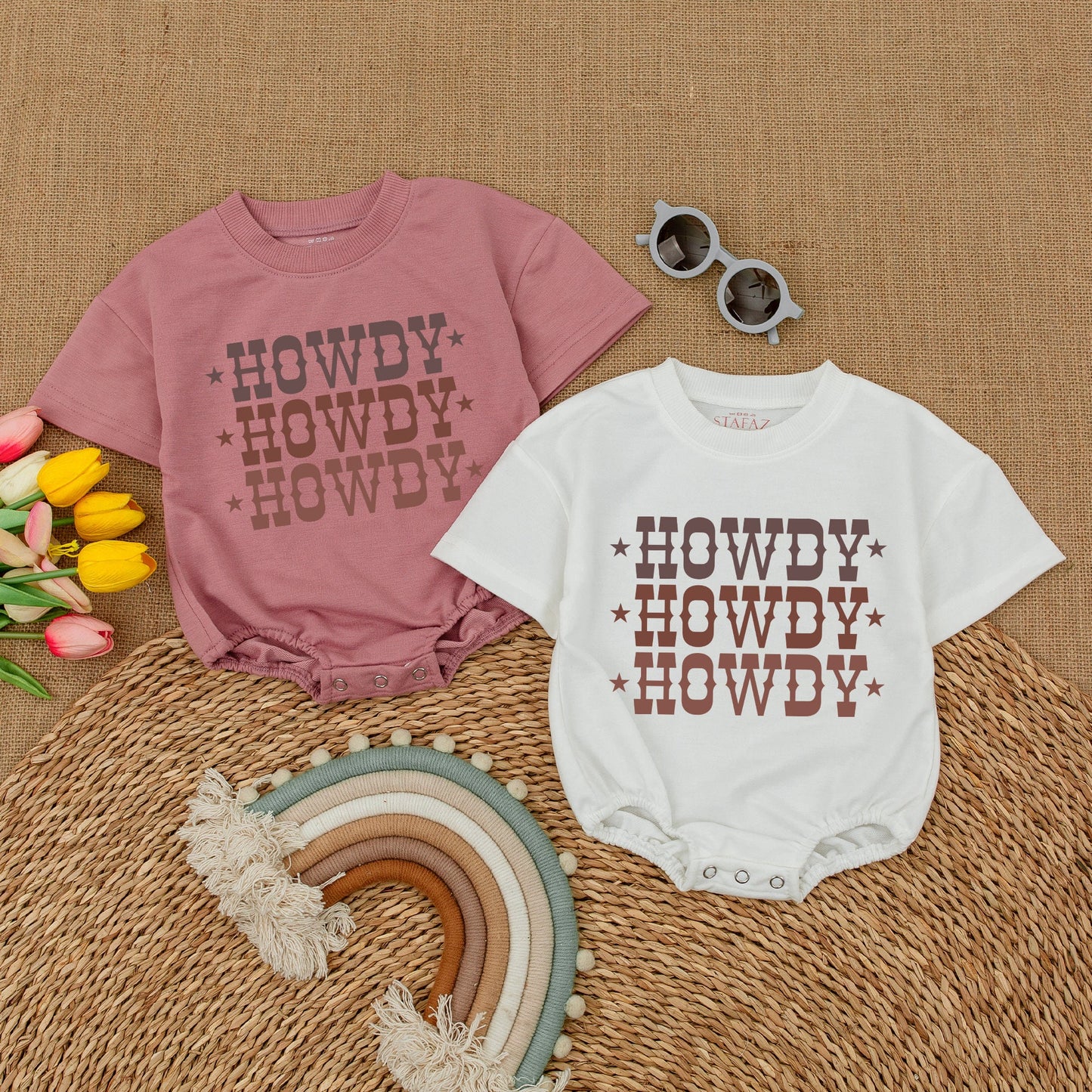 Howdy Bubble Romper Retro Cowboy Bodysuit Baby Girl Western Clothes Newborn Gift Gender Neutral Boho Country Baby Shower Announcement