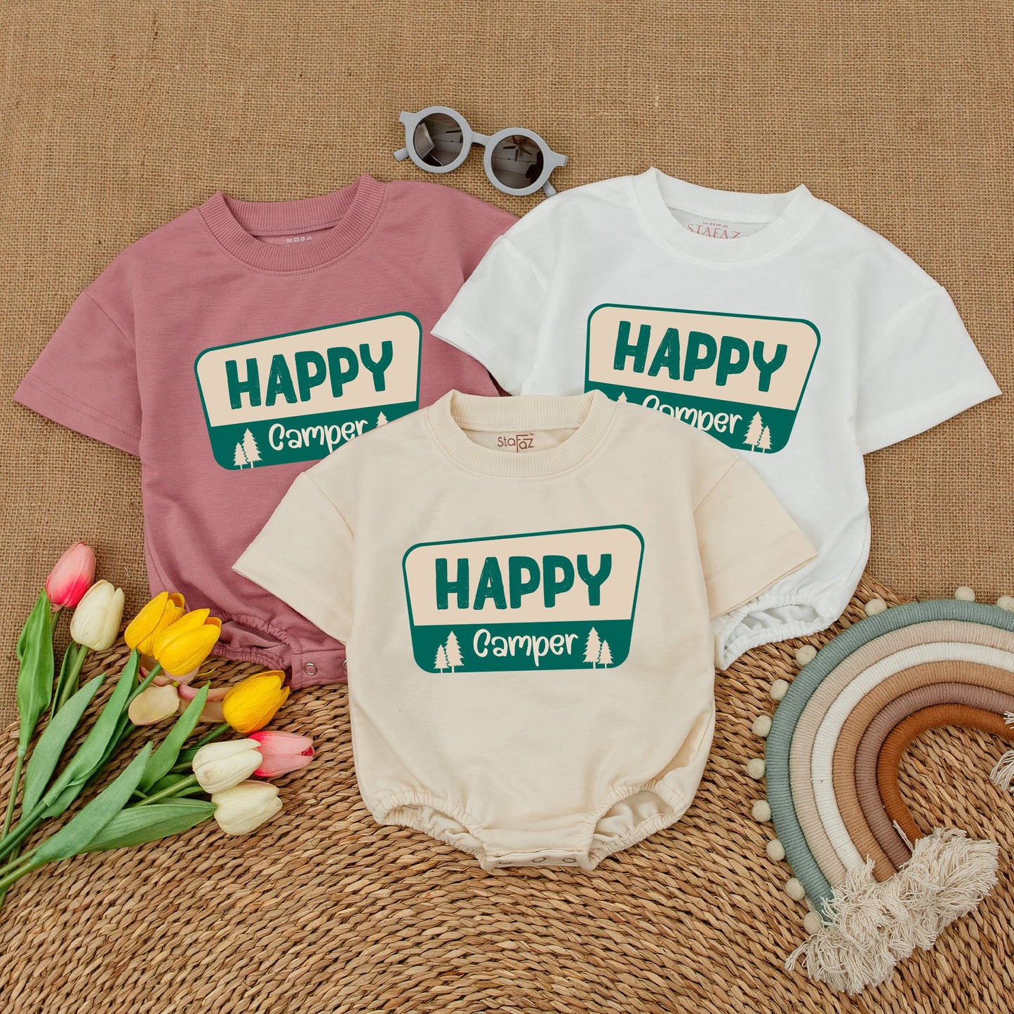 Happy Camper Baby Romper Nature Calls Bodysuit Adventure Infant Camping Vacation Hiking Bubble Romper