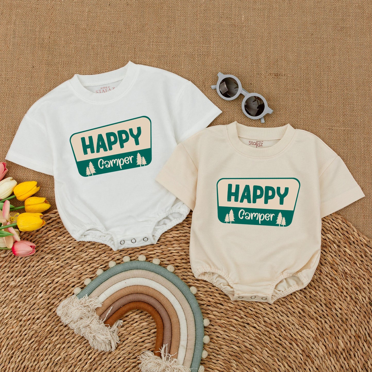 Happy Camper Baby Romper Nature Calls Bodysuit Adventure Infant Camping Vacation Hiking Bubble Romper