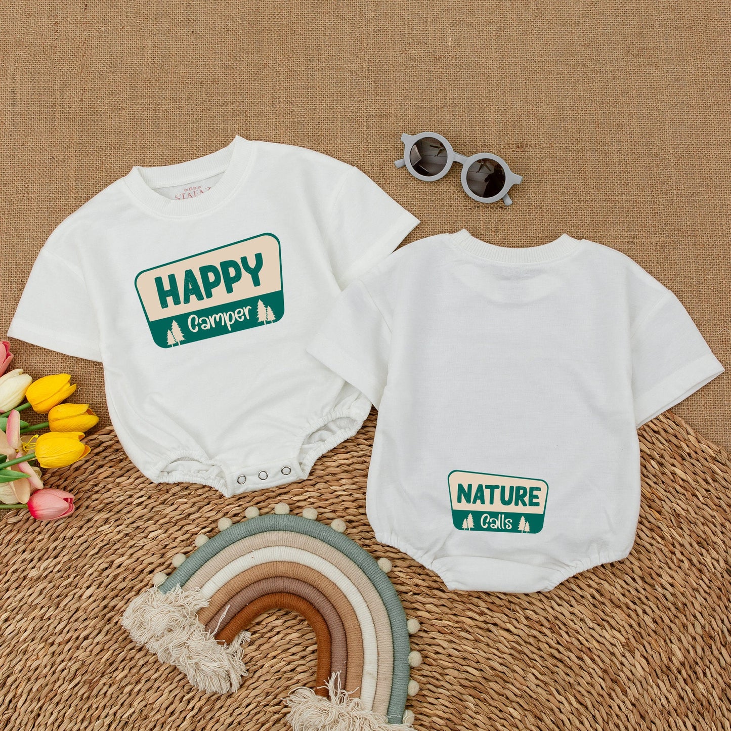 Happy Camper Baby Romper Nature Calls Bodysuit Adventure Infant Camping Vacation Hiking Bubble Romper