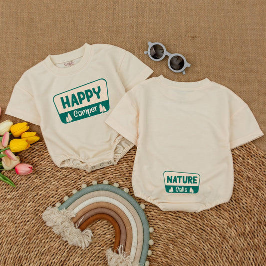 Happy Camper Baby Romper Nature Calls Bodysuit Adventure Infant Camping Vacation Hiking Bubble Romper