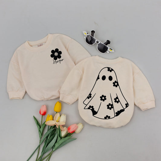 Customized Baby Ghost Bubble Romper Halloween Outfit for Toddler Infant Baby First Fall Bodysuit Comfortable Spooky Newborn Gift