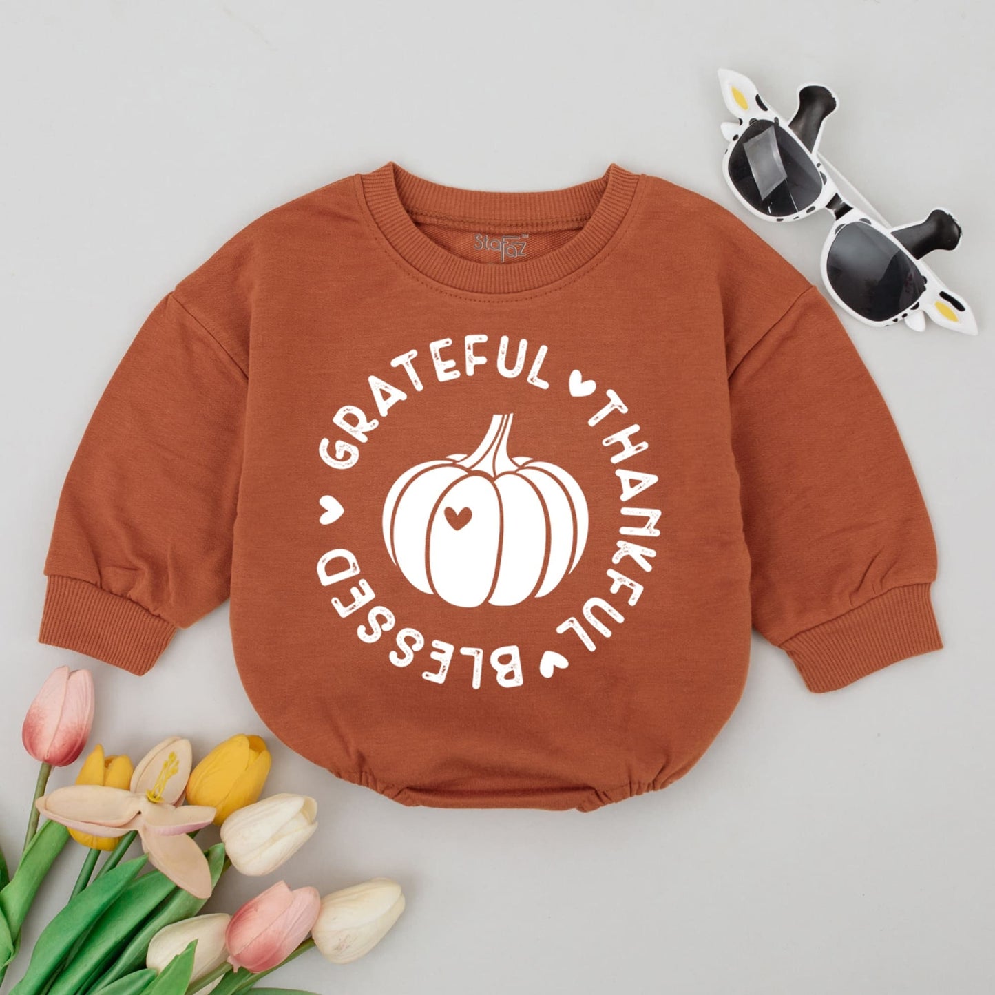 Autumn Harvest Baby Romper - Retro Pumpkin Spice Toddler Outfit