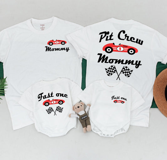 Fast One Family Matching Birthday Shirts Race Car 1st Birthday Boy Outfit Mommy and Me Pit Crew Tee Racing Party Theme Clothes Comfortable Cotton (137)