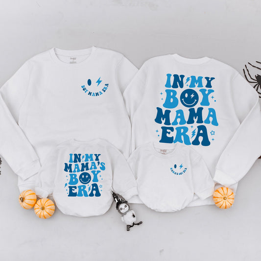 In My Boy Mama Era Retro Blue Smiley Lightning Bolt Sweatshirt for New Moms Gift Baby Boy Mama