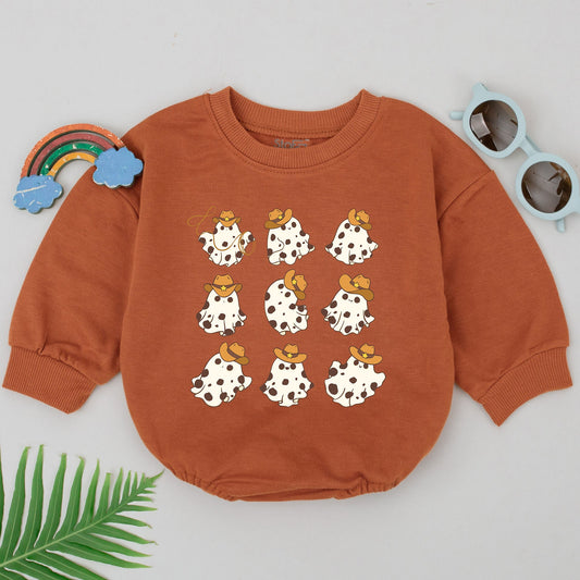Cowboy Ghost Halloween Romper for Baby, Western Retro Outfit Newborn Girl Boy, Spooky Cowboy Hat Design, Fall Bodysuit Gift