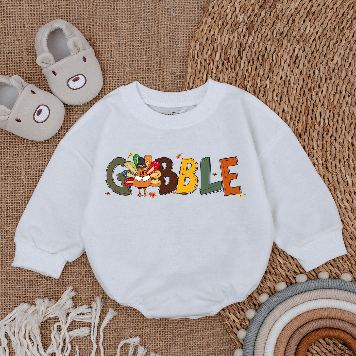 Cute Gobble Turkey Baby Romper Festive Fall Bodysuit for Thanksgiving Baby Shower First Thanksgiving Outfit Soft Cotton