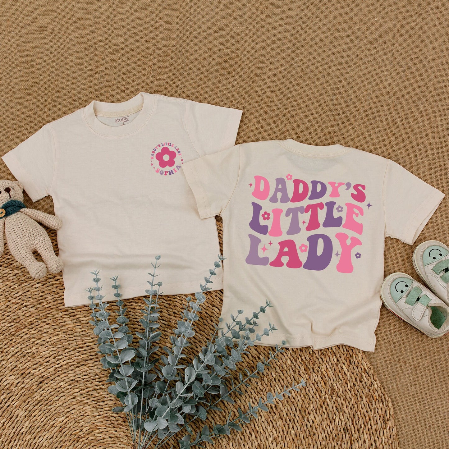 Custom Daddy's Little Lady Romper Retro Floral Stars Toddler Girl Bodysuit Baby Girl Outfit First Birthday Gift