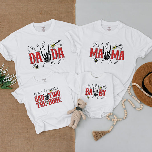 Bad Two The Bone 2nd Birthday Shirt Rock and Roll Outfit Baby Bodysuit Matching Family Rockstar Party