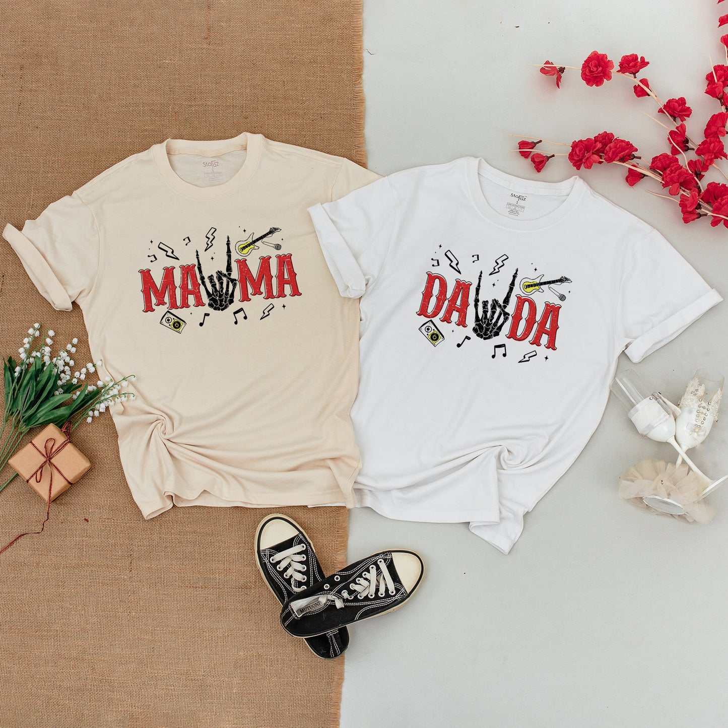 Bad Two The Bone 2nd Birthday Shirt Rock and Roll Outfit Baby Bodysuit Matching Family Rockstar Party