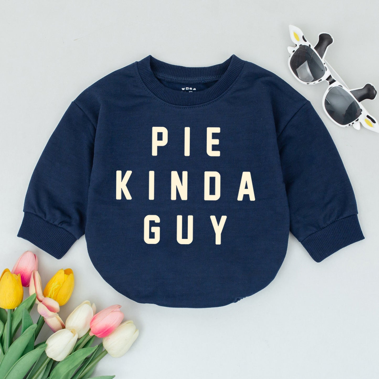Pie Kinda Guy Baby Romper - First Thanksgiving Outfit for Baby Boy, Funny Fall Clothes, Sweatshirt Romper for Newborn, Baby Shower Gift (136 chars)