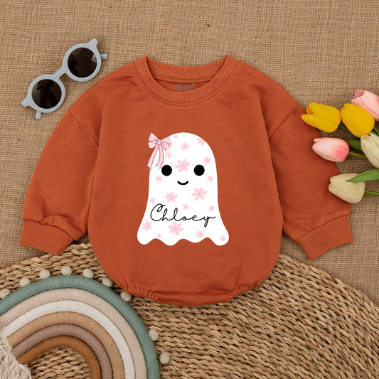 Custom Name "Chloey" Cute Ghost Romper Baby Girl Fall Halloween Outfit Little Boo Bubble Romper Baby Shower Gift