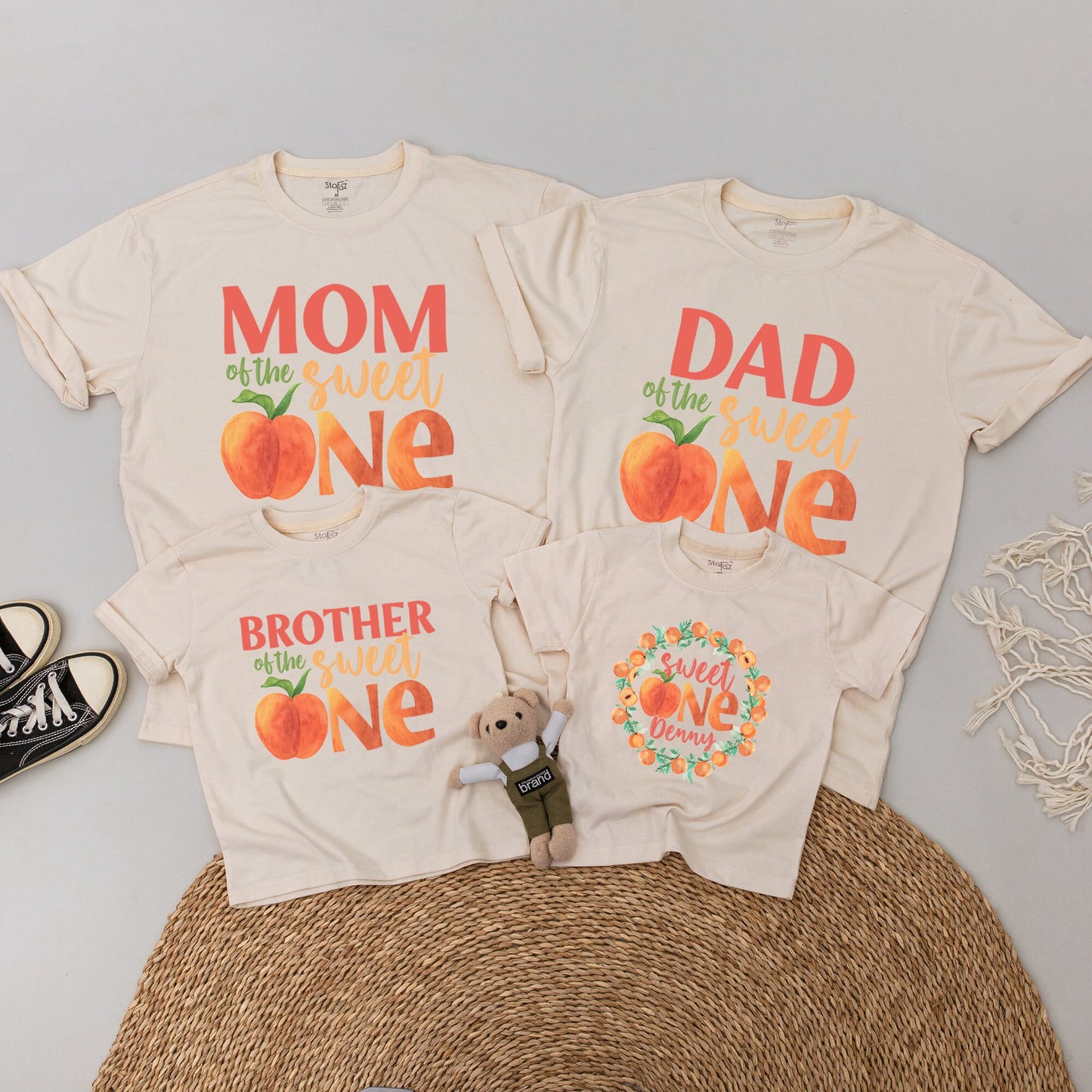 Sweet One Peach Shirt, 1st Birthday Girl Outfit, Mommy & Me Family Matching Peach Party Shirts, Custom Baby Bodysuit Gift